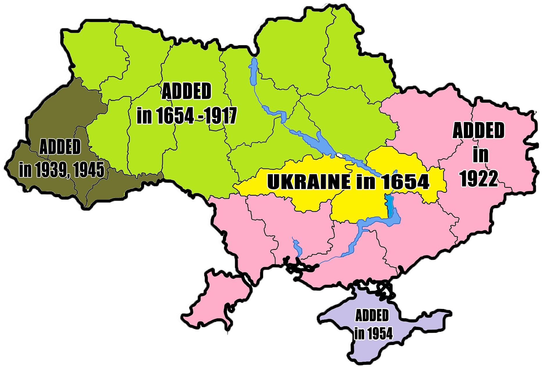 Os acréscimos à Ucrânia ao longo da história.