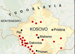Zonas do Kosovo que a NATO contaminou com maior volume de muni��es sujas