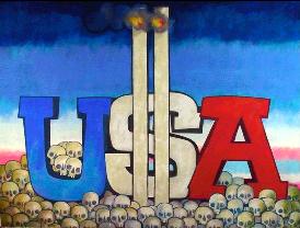 Depois da Jugusl�via, Afeganist�o, Som�lia, Panam�, Granada, Rep. Dominicana, etc, etc -- o Iraque. Qual a agress�o que vir� a seguir? (desenho de Luiz Ventura)