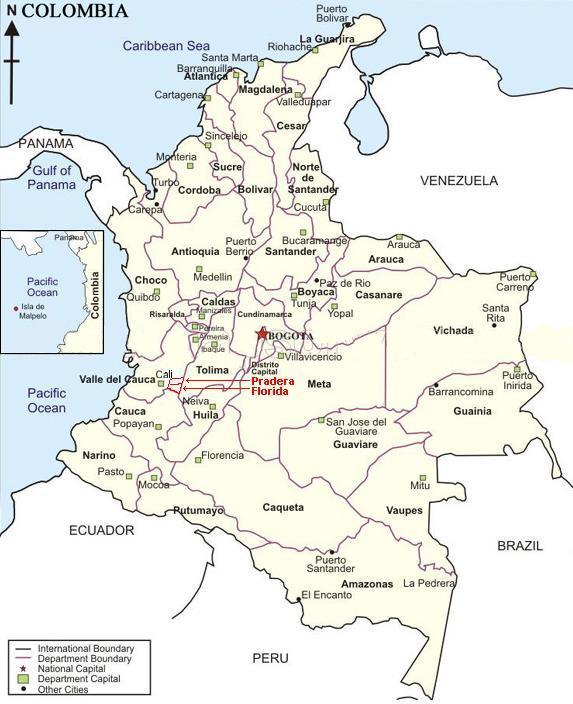 Localiza��o dos munic�pios de Pradera e Florida.