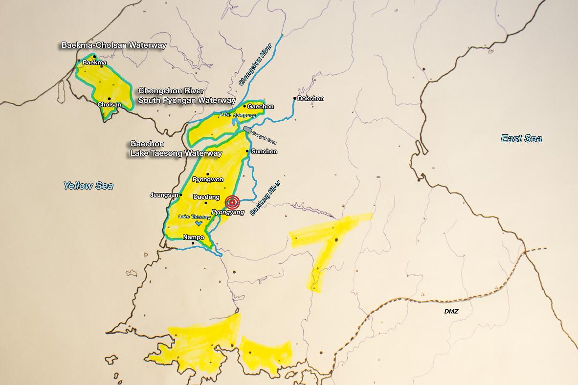 Figura 1, As �reas irrigadas s�o destacadas em amarelo.