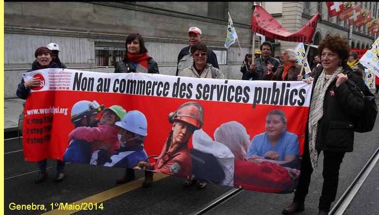 Manifesta��o em Genebra contra a privatiza��o de servi�os p�blicos.
