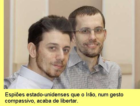 Shane Bauer e Josh Fattal, espi�es dos EUA, agora libertados pelo Ir�o.