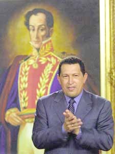 Ch�vez, com Bol�var ao fundo.
