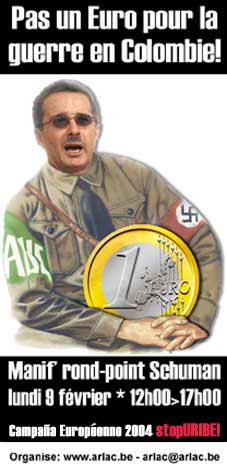 Um dos cartazes exibidos em frente ao Conselho de Ministros da Uni�o Europeia, em Bruxelas, 2� feira passada.