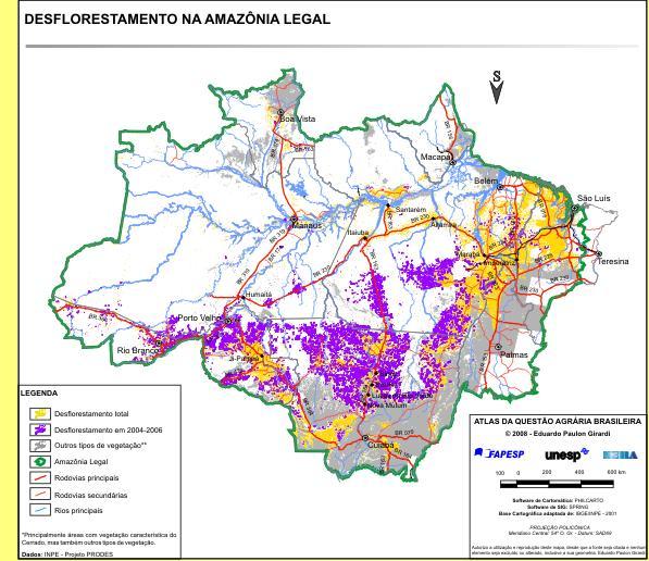 Desflorestação da Amazónia.