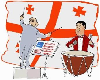Saakashvili e o seu maestro. Cartoon de Alexandr Zudin.