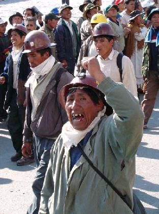 Manifesta��o de mineiros em La Paz.