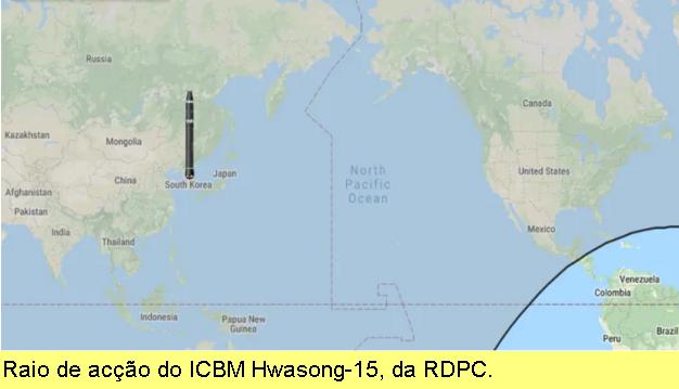 Raio de ac��o do Hwasong-15.