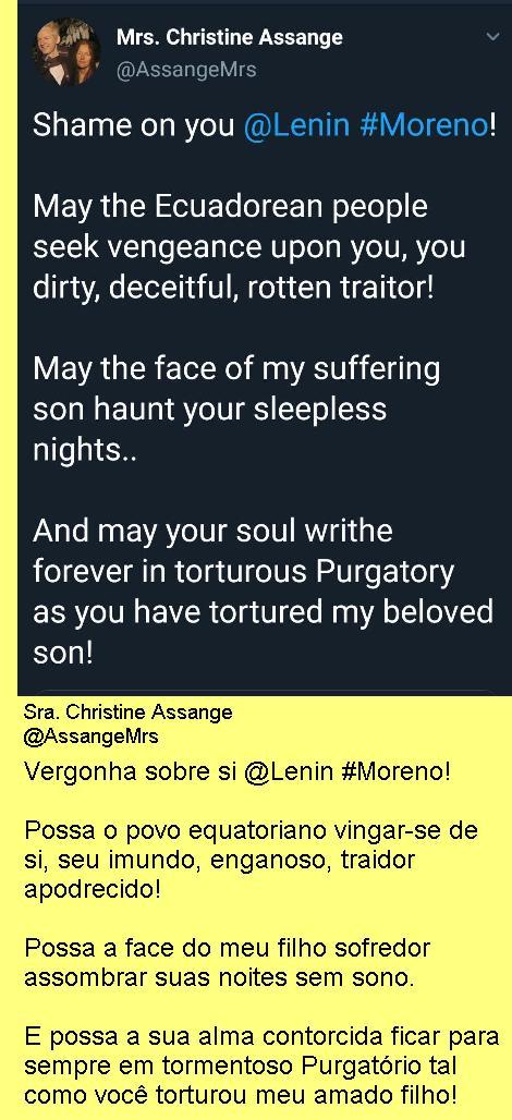 Twiter da mãe de Julian Assange.
