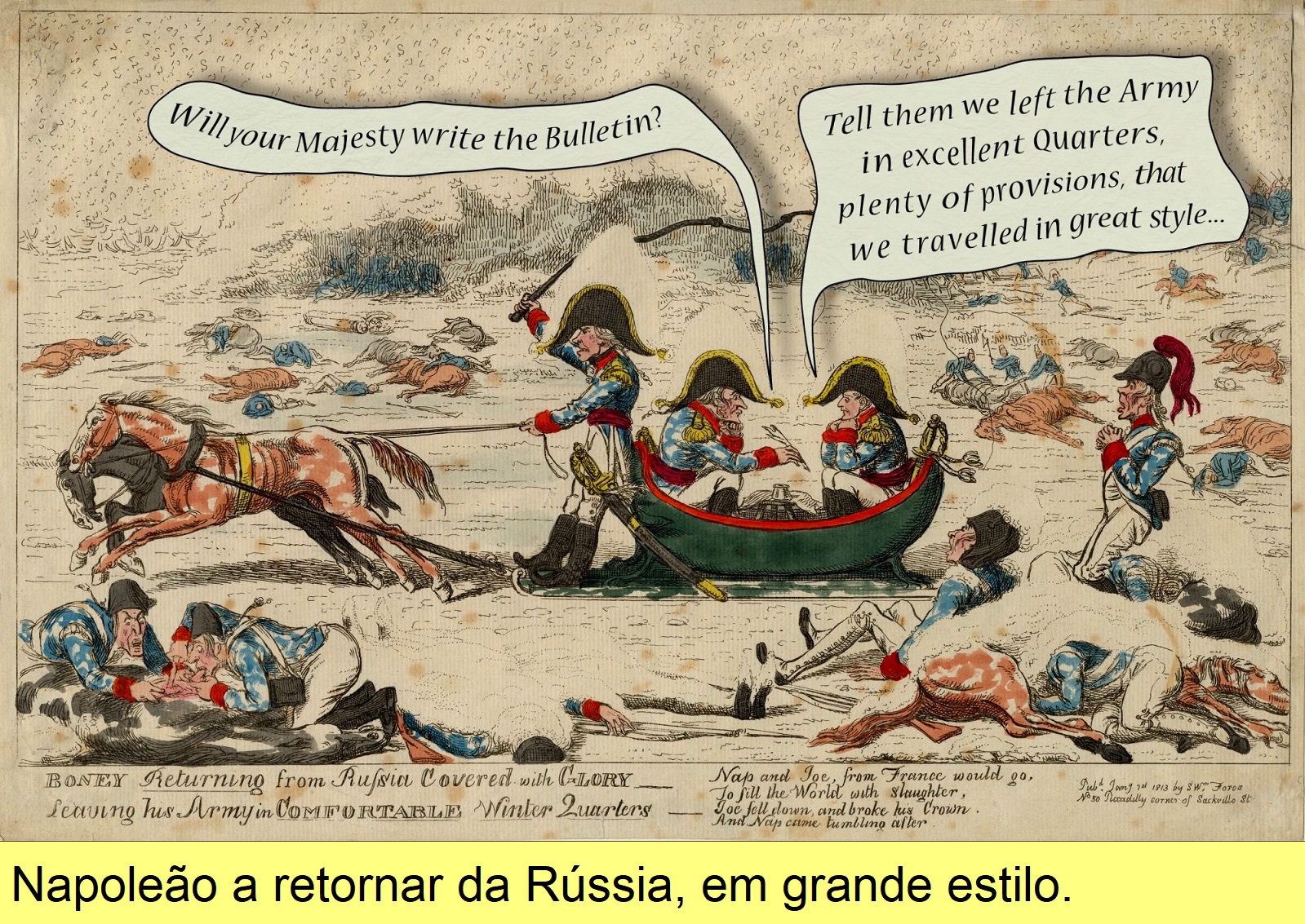 Retorno de Napoleão da Rússia, cartoon do séc. XIX.