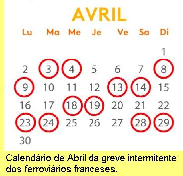 Calendário da greve intermitente no SCNF.