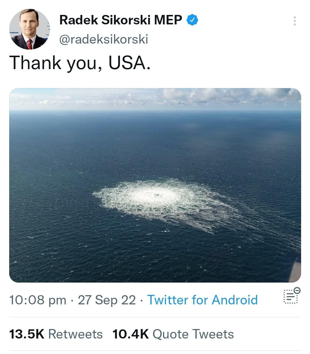 Twitter de Radek Sikorski, ex-ministro polaco.