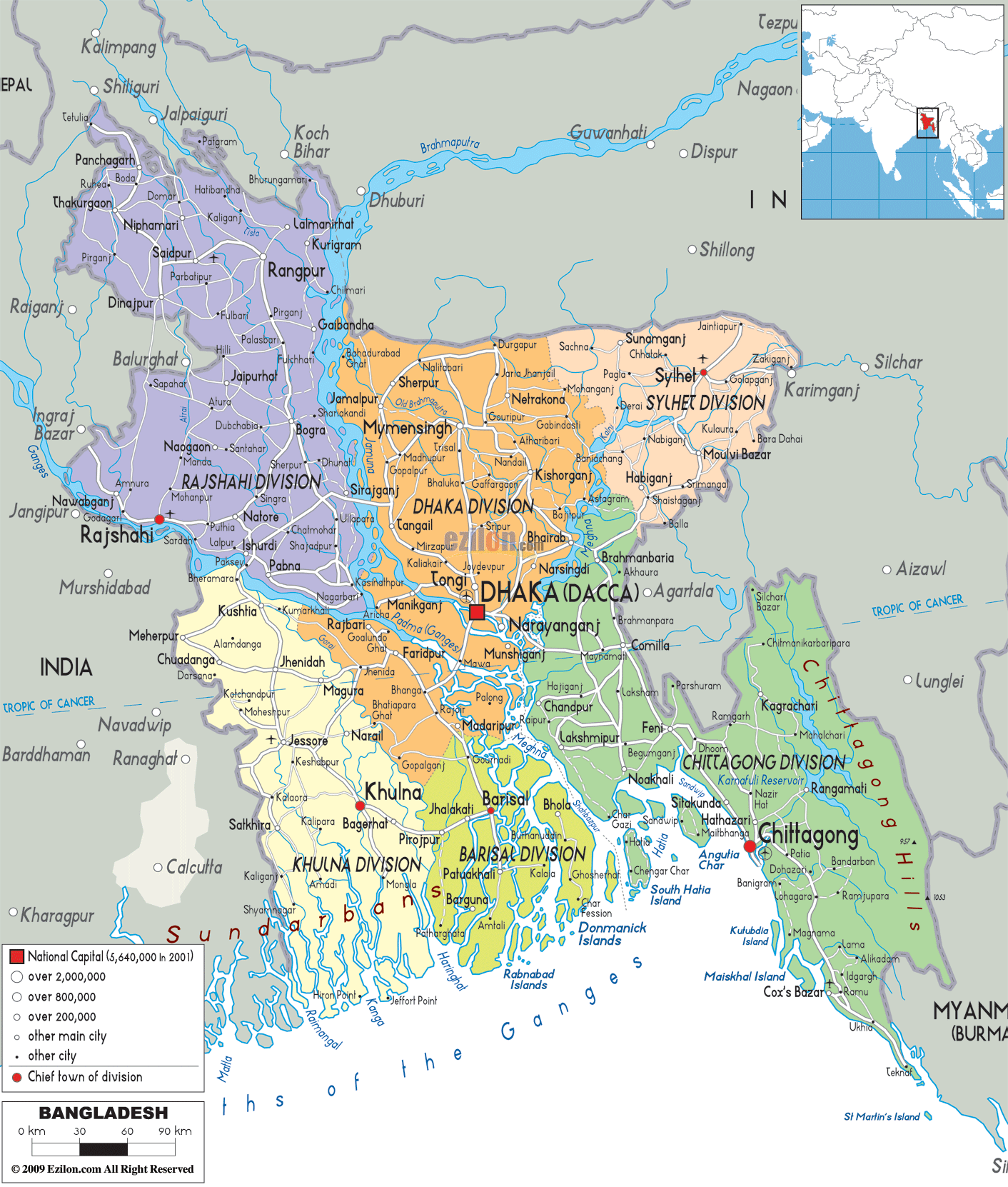 Mapa de Bangladesh.