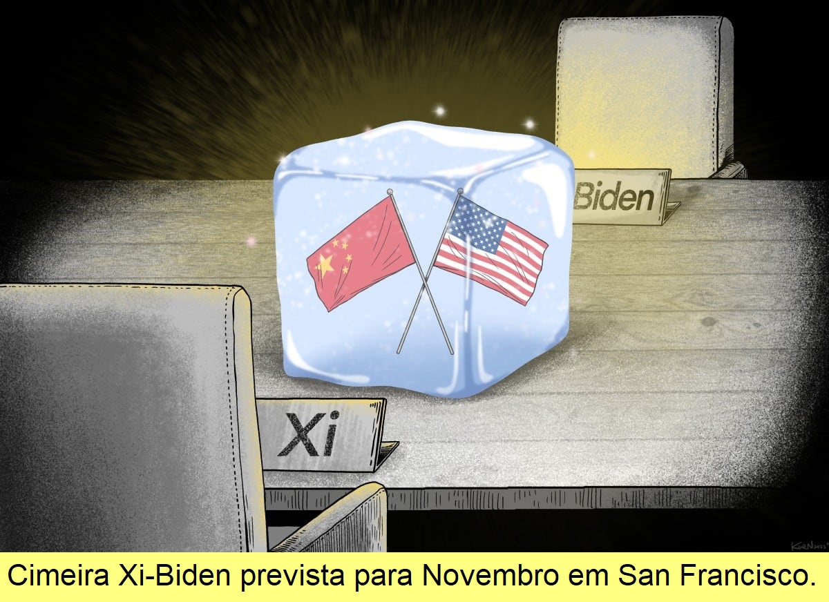 Relações congeladas, cartoon de Lau Ka-kuen.
