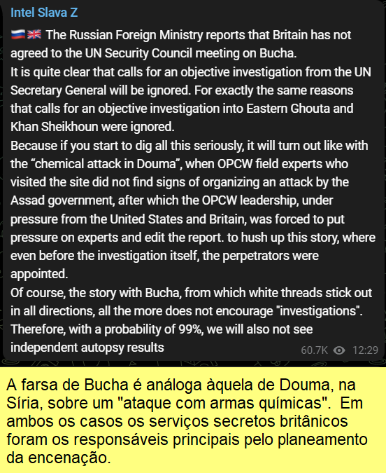 Analogia entre a farsa de Bucha e a de Douma, na Síria, ambas preparadas pelos serviços secretos britânicos.