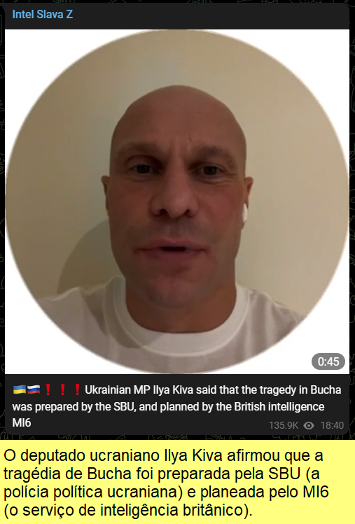 Deputado ucraniano afirma que o SBU e o MI6 prepararam a falsificação de Bucha.