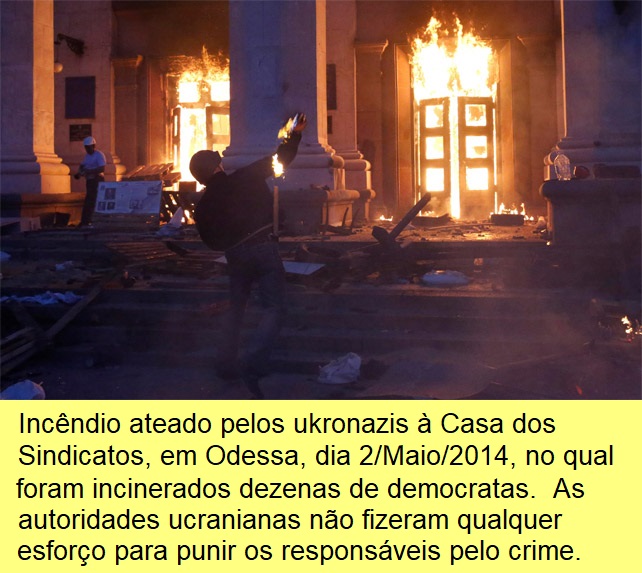 Incêndio ateado à Casa dos Sindicatos, em Odessa, 02/Maio/2014.